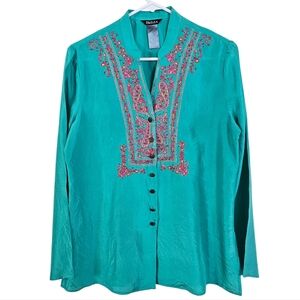 Beliza Silk Embroidered Flowy Bohemian Gypsy Blouse